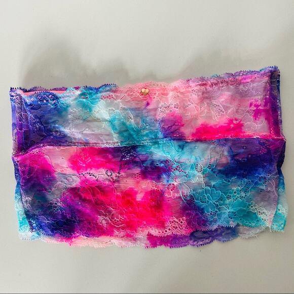 NEW VS VICTORIAS SECRET Blue Pink Purple Pastel Neon Lace Bra Bandeau Crop Top S - Picture 6 of 7